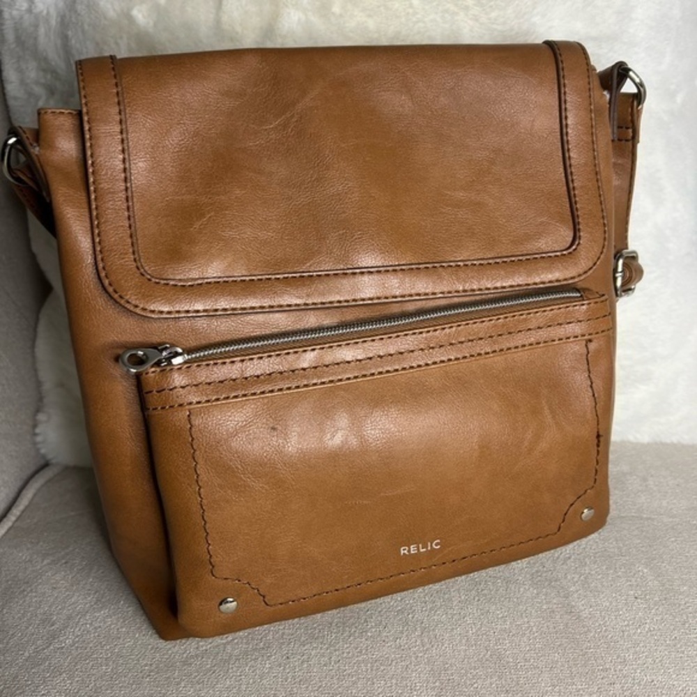 RELIC by Fossil Faux Leather Messenger Crossbody Bag Brown Tan
